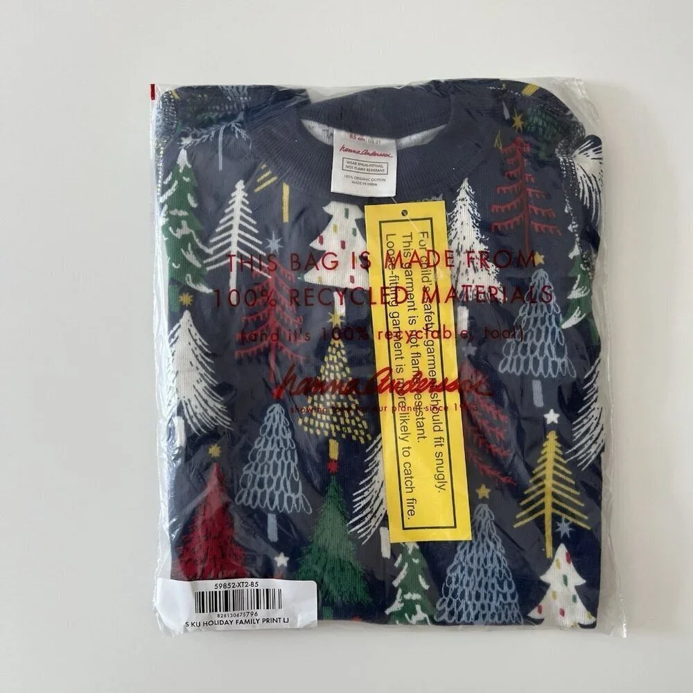 Hanna Andersson Holiday Long John Pajamas Set Winter Christmas Trees Toddler 2T